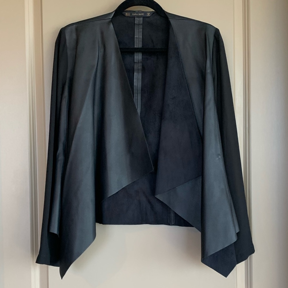 Zara Basic Faux-Leather Open Front Blazer